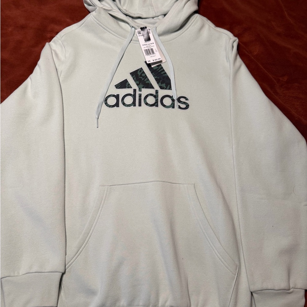 Adidas Pale Gray Green Hoodie with Black Emblem